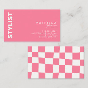 Retro Abstract Pink White Chequerboard Artsy Business Card