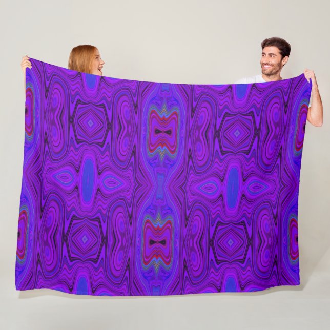 Retro Abstract Purple and Royal Blue Pattern Fleece Blanket (In Situ)