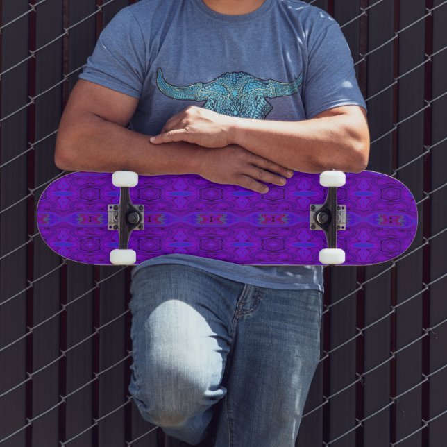 Retro Abstract Purple and Royal Blue Pattern Skateboard (Outdoor 3)