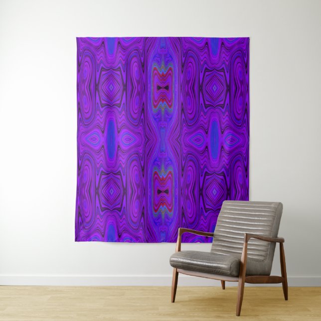 Retro Abstract Purple and Royal Blue Pattern Tapestry (In Situ)