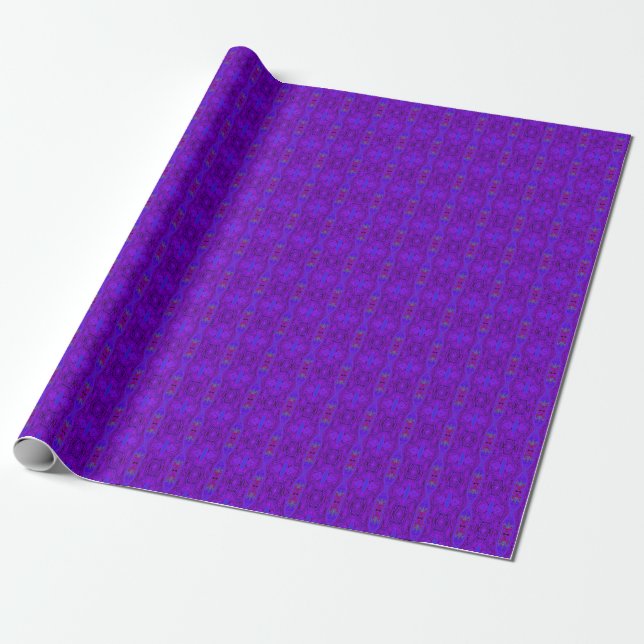 Retro Abstract Purple and Royal Blue Pattern Wrapping Paper (Unrolled)