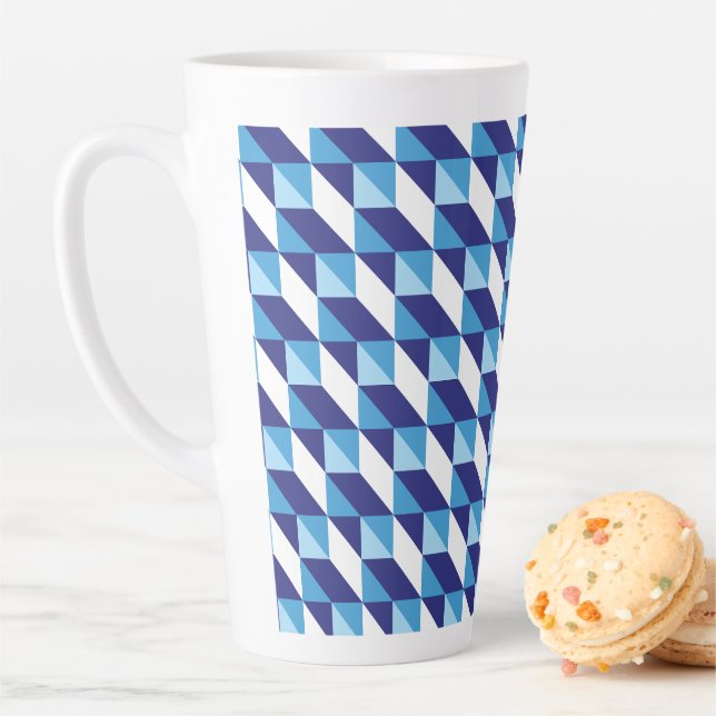 Retro Abstract Shades of Blue Geometric Pattern Latte Mug (In Situ)