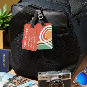 Retro abstract shapes, colourful artwork luggage tag