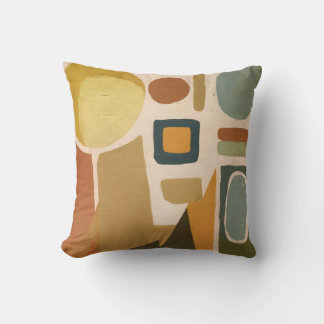 Retro Abstract Shapes in Muted Tones Throw Pillow