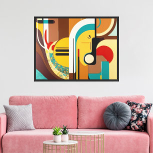 Retro Abstract Shapes Yellow & Brown Art Canvas Print