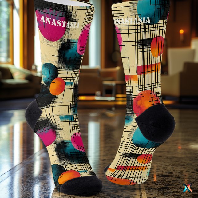 Retro Abstract Socks with Colourful Circular Desig (Creator Uploaded)