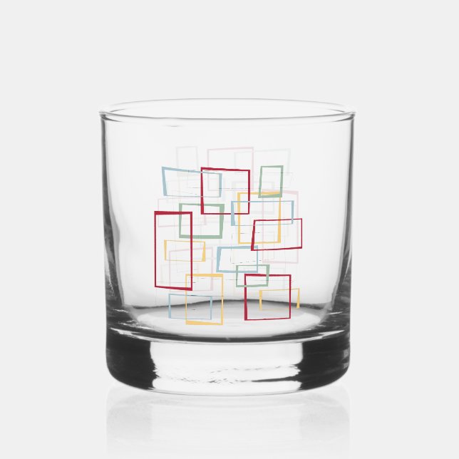 Retro Abstract Squares Red Blue Green Yellow MCM Whiskey Glass (Front)