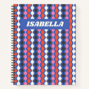Retro Abstract Stripes Blue Pink Personalised Name Notebook
