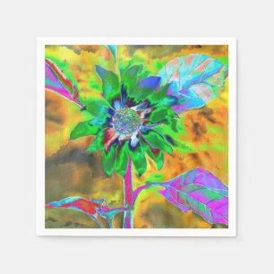 Retro abstract sunflower painting green gold napkin
