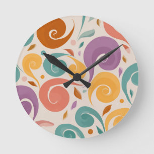 Retro Abstract Swirl Pastel Throw Pillow Round Clock