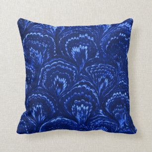 Retro Abstract Swirls Sapphire Blue Throw Pillow