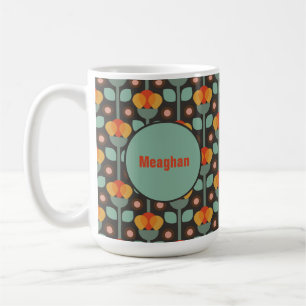 Retro Abstract Teal Gold Red Floral  Coffee Mug