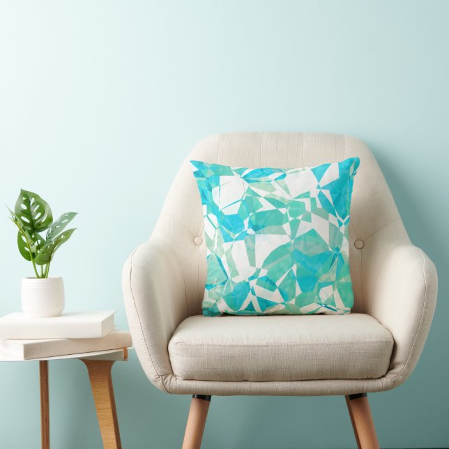 Retro Abstract Teal Turquoise Blue Polygon Pattern Cushion (Chair)