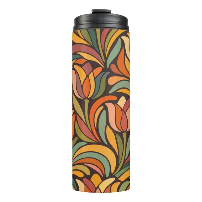 Retro Abstract Tulip Floral Pattern Thermal Tumbler (Front)