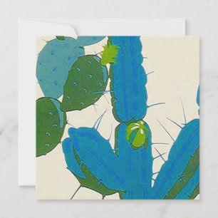 Retro Abstract Turquoise Cactus Square Invitation