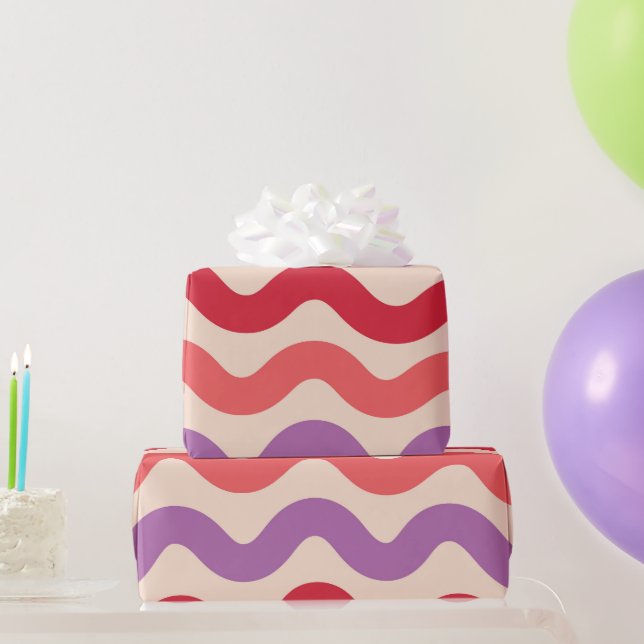 Retro Abstract Waves Pink Purple Red Pattern  Wrapping Paper (Party Gifts)