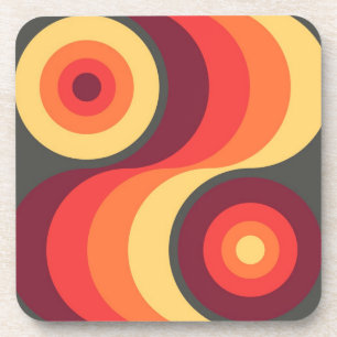 Retro Abstract Wavy Rainbow Squares Abstract Art Coaster