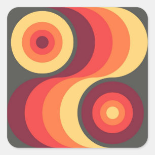 Retro Abstract Wavy Rainbow Squares Abstract Art Square Sticker