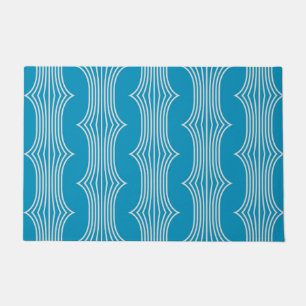 Retro Abstract White Lines on Blue Pattern Doormat