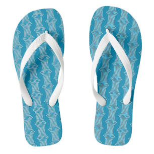 Retro Abstract White Lines on Blue Pattern Jandals