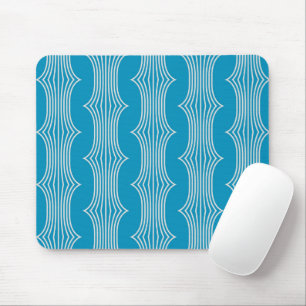 Retro Abstract White Lines on Blue Pattern Mouse Pad