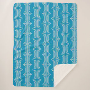 Retro Abstract White Lines on Blue Pattern Sherpa Blanket