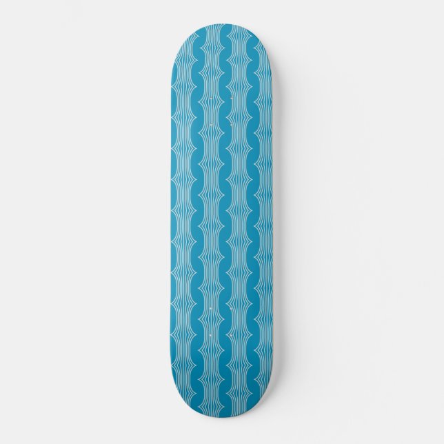 Retro Abstract White Lines on Blue Pattern Skateboard (Front)