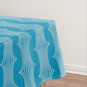 Retro Abstract White Lines on Blue Pattern Tablecloth