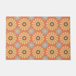 Retro Abstrat Blue and Orange Daisies Pattern Doormat