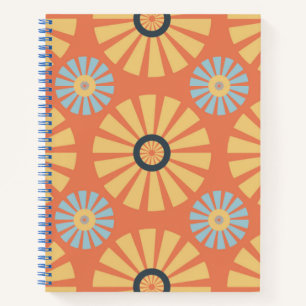 Retro Abstrat Blue and Orange Daisies Pattern Notebook