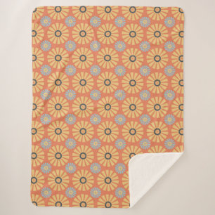 Retro Abstrat Blue and Orange Daisies Pattern Sherpa Blanket