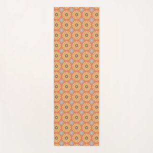 Retro Abstrat Blue and Orange Daisies Pattern Yoga Mat