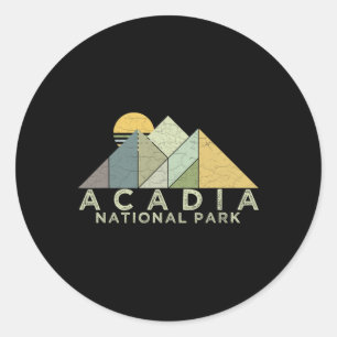 Retro Acadia National Park Distressed Hiking Classic Round Sticker