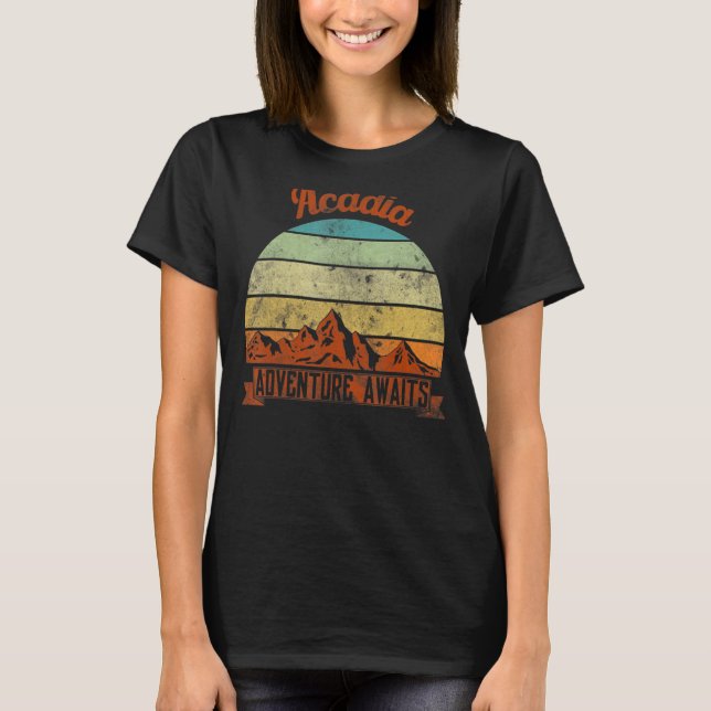 Retro Acadia National Park Mountain Maine Hiking T-Shirt (Front)