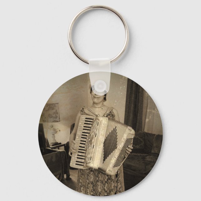 Retro Accordion Girl Key Ring (Front)