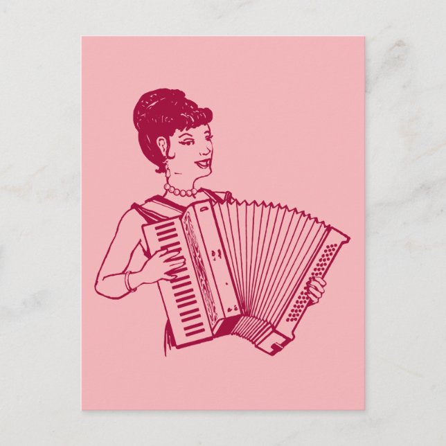 Retro Accordion Lady Postcard (Front)