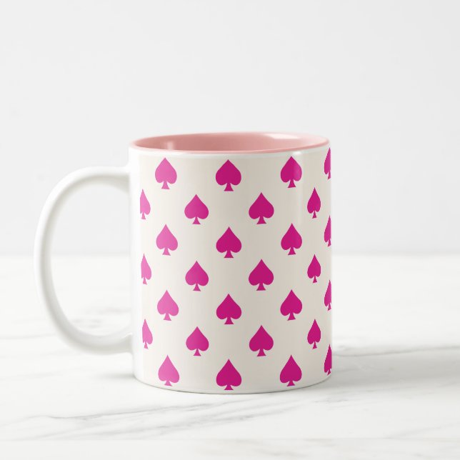 Retro Ace of Spades Pattern Pink Fancy Two-Tone Coffee Mug (Left)