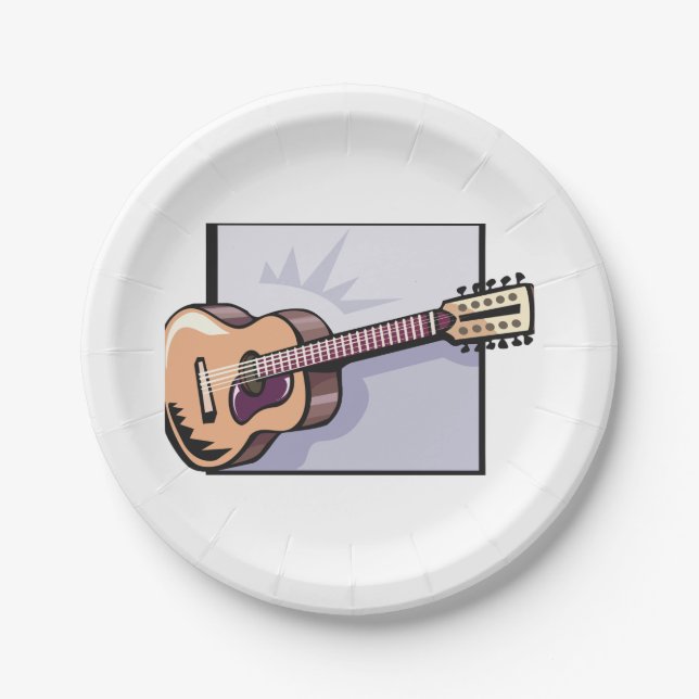 Retro Acoustic 12-String Guitar  Paper Plate (Front)