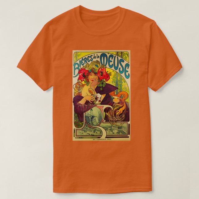 retro ad Bieres de la Meuse Alphonse Mucha T-Shirt (Design Front)