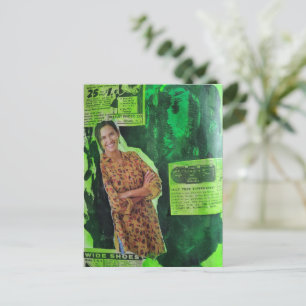 Retro Ads A Happy Lady Green Mixed Media Collage Postcard