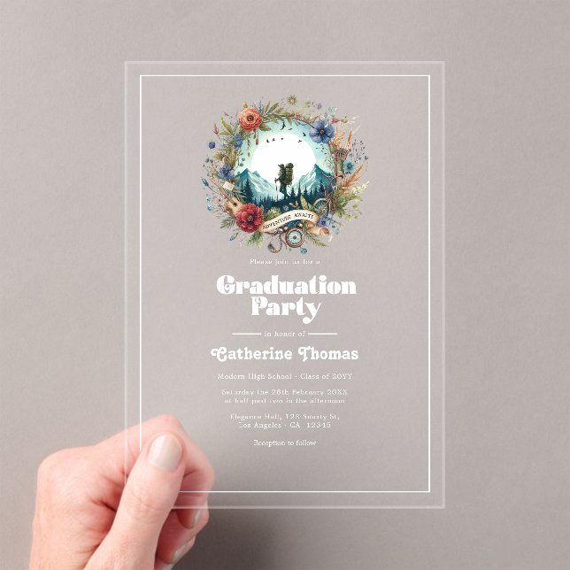 Retro Adventure Awaits Acrylic Graduation Party Invitations (Insitu (Handheld))