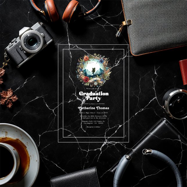 Retro Adventure Awaits Acrylic Graduation Party Invitations (Retro Adventure Awaits Acrylic Graduation Party Acrylic Invitations)