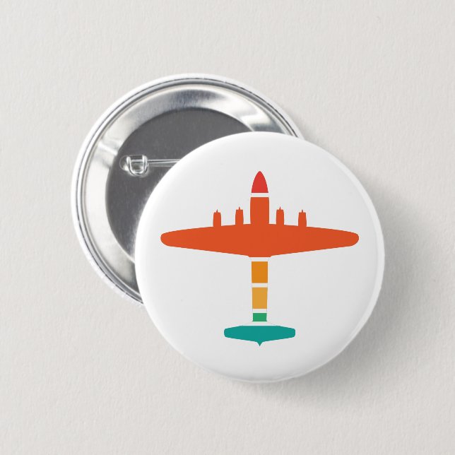 retro aeroplane 6 cm round badge (Front & Back)