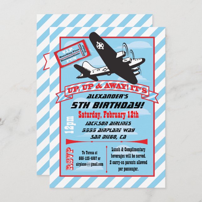 Retro Aeroplane Birthday Party Invitations (Front/Back)