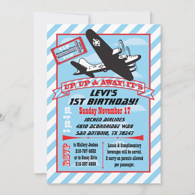Retro Aeroplane Birthday Party Invitations (Front)