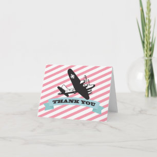Retro Aeroplane Birthday Party Thank You Note Card