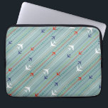 Retro Aeroplane Pattern Laptop Sleeve<br><div class="desc">Fasten your seatbelt. This Retro Aeroplane Pattern Laptop Sleeve is ready for takeoff. The design features lines of red, royal blue, and white, mid century modern aeroplanes flying across a steel blue background. Thin stripes of orange, lime green and grey, as well as lines of teal dots, add interest to...</div>