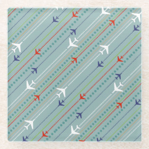 Retro Aeroplane Pattern Marble Glass Coaster
