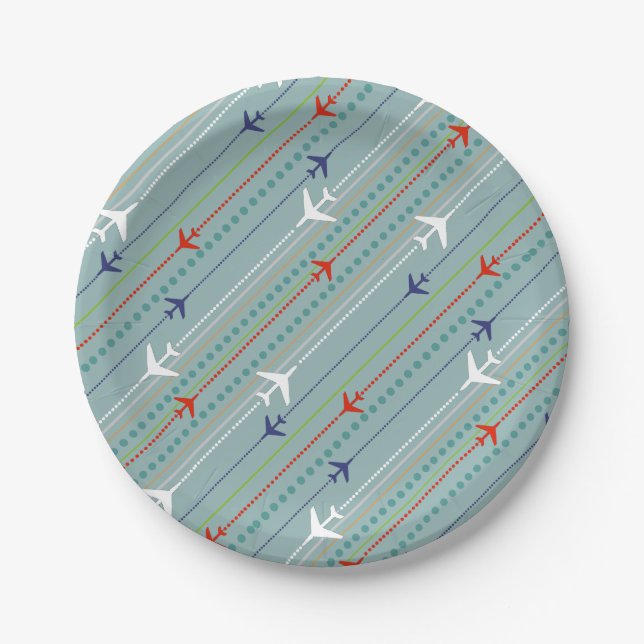 Retro Aeroplane Pattern Paper Plates (Front)