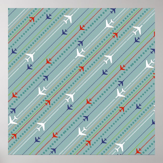 Retro Aeroplane Pattern Poster (Front)